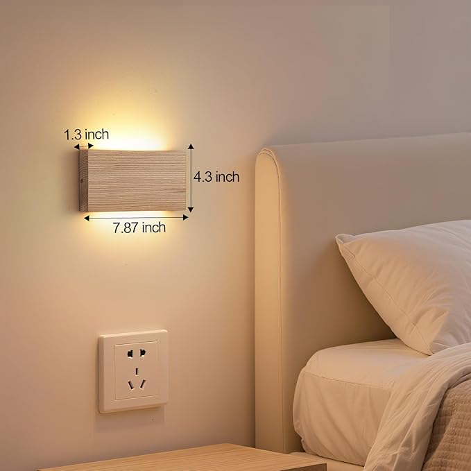Wood Wall Sconce Indoor Wall Lights Hardwired 2 Pack Up and Down Wall Mount Light for Living Room Bedroom Hallway Lights，wall sconces Set of Two，led Lights for Bed，Light for Bedroom