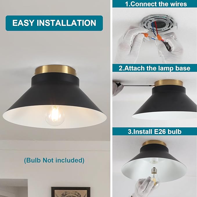 Modern Flush Mount Ceiling Light 2 Pack,Metal Black Semi Flush Mount Ceiling Light Fixture,Brass Accent Black and Gold Ceilings Light Fixture for Hallway Kitchen Entryway Bedroom Laundry Room,11.81in