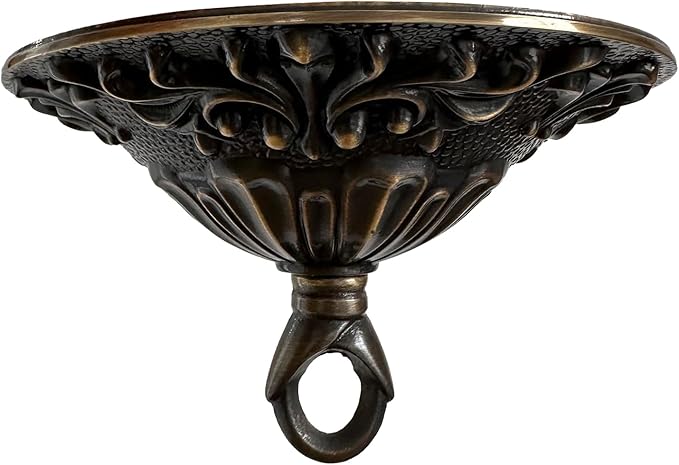 5.51" All Copper Ceiling Cover Plate, Heavy Duty Retro Black & Gold Solid Brass Carved Chandelier Ceiling Canopy Base, Light Canopy Kit, Chandelier Parts with Dual Ceiling Hooks for Light(Open/Closed)