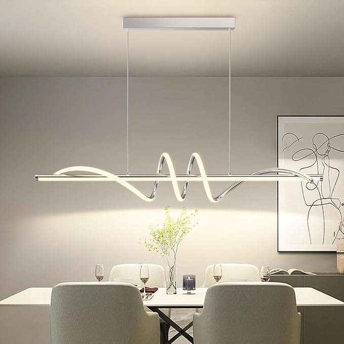 Modern LED Pendant Lights Kitchen Island,3000k-6000K Adjustable Color Dining Room Light Fixture,Dimmable with Remote Control Aluminum for Kitchen, Living, Dining,Bedroom(39in Chrome Silver