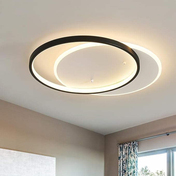 Modern LED Ceiling Light Fixture Black Semi Flush Mount Light with Remote Control 19.69" Hallway Light Fixtures Ceilings Mount Dimmable Ceiling Lamp for Bedroom,Kitchen,Entryway