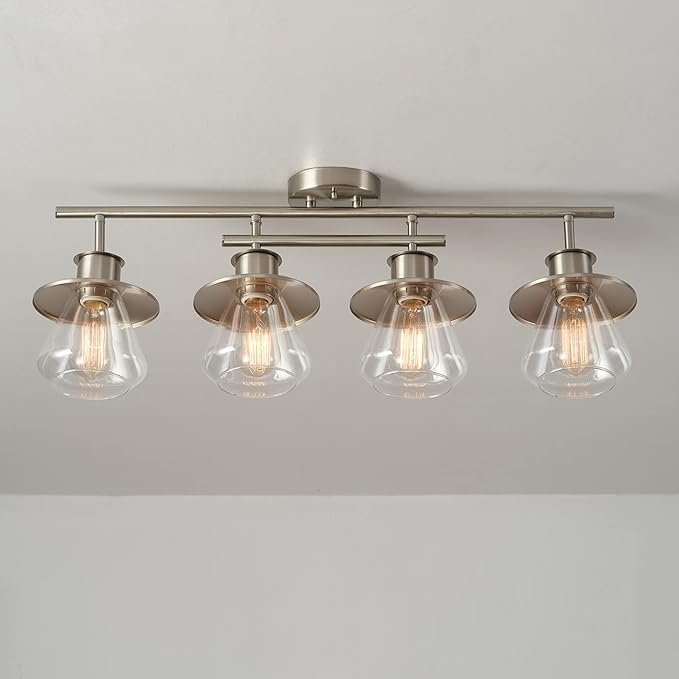 GLOBE Electric 57504 4-Light Track Lighting, Brushed Nickel, Center Bar Detail, Clear Glass Shades