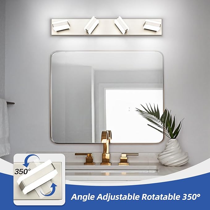 SOLFART Bathroom Vanity Lights Brushed Nickel LED Lighting, LED Bathroom Light for Bath, 4 Light Vanity Lighting Above Mirror Cool Light 6000K