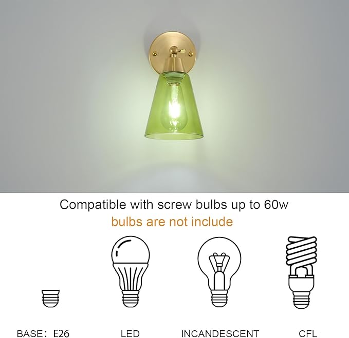 MWZ Gold Wall Sconce Decor Set of 2,Modern Brushed Brass Sconces Lighting with Green Glass Shade,Bathroom Light Fixtures Over Mirror,Vanity Lights Over Sink,Indoor Wall Mount Adjustable Angle Lamp