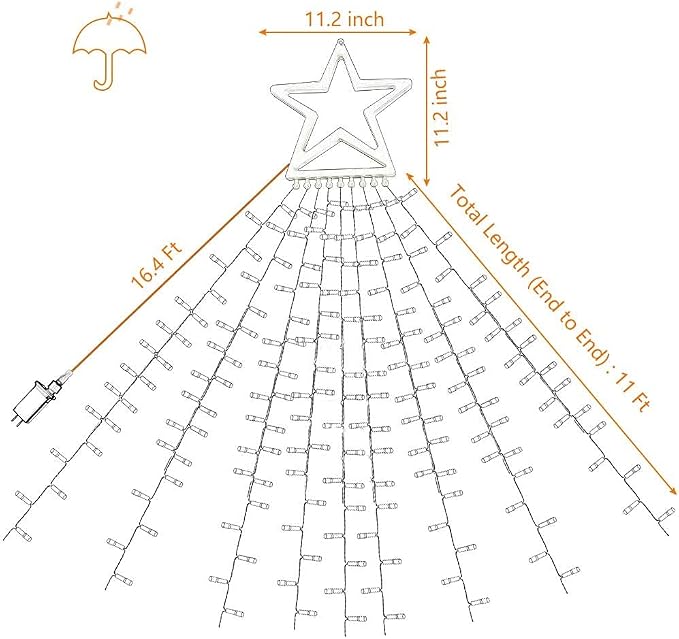 Christmas Decoration LED Star String Lights, Christmas Star String Lights with 317 LED Hanging Fairy Curtain Lights for Party Wedding Patio Indoor Outdoor Decorative