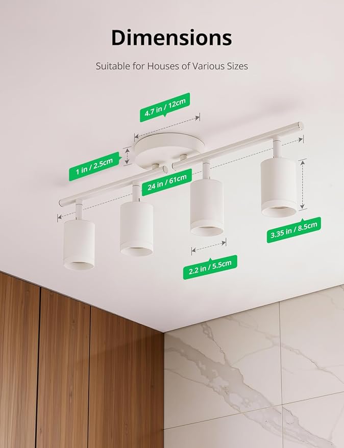 Bojim Track Lighting Fixtures Ceiling Mount for Kitchen, White 4 Way LED Spot Lights Indoor, Flexible Modern Track Light GU10 Socket for Studio, Bulbs Not Included