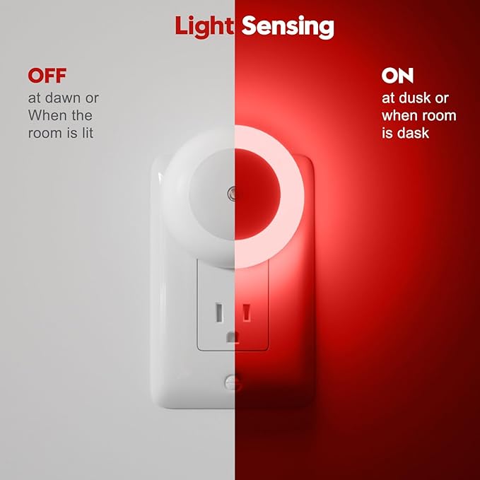 fesnne Night Light, Night Lights Plug into Wall, Dusk to Dawn Sensor, Red Led Night Light 0.5W, 2 Pack Nightlight for Adults, Bedroom, Bathroom, Hallway, Kitchen