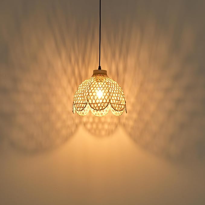 3-Pack Boho Pendant Light Fixture 9.8" Bamboo Hanging Light Mini Rattan Pendant Light,Woven Wicker Shade Rattan Chandelier for Dining Living Bedroom Kitchen Farmhouse