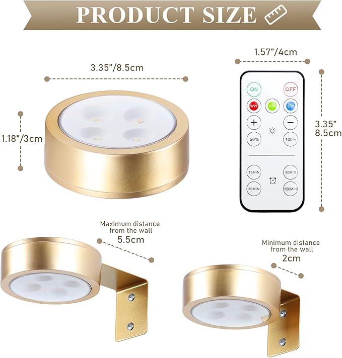 KELUOLY 2-Pack Picture Light Battery Operated Painting Lights for Wall, Magnetic LED Display Art Light with Remote, Dimmable and Timer Portrait Light for Art Frame Artworking, Wall Decor Puck Light