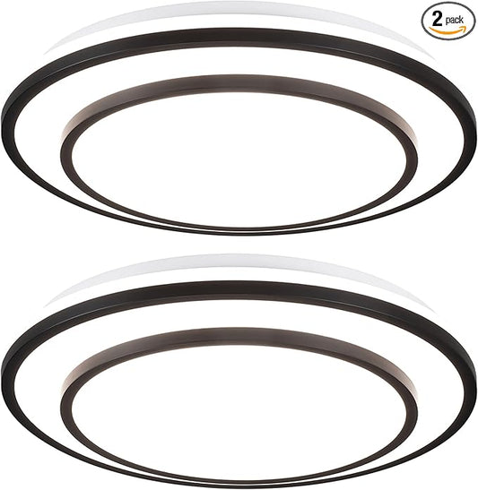 2 Pack Black LED Flush Mount Ceiling Light Fixture 5CCT, Dimmable Light Fixture Ceiling Mount 16" 24W, Overhead Modern Close to Ceiling Light for Living Room,Kitchen,Bedroom