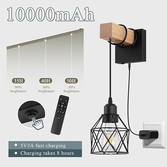 Battery Operated sconces Set of 2 for Bathroom, Dimmable Wall Sconces with Remote Control, LED Wireless Wall Lights for Living Room, Hallway, Bedroom(2 Pack)