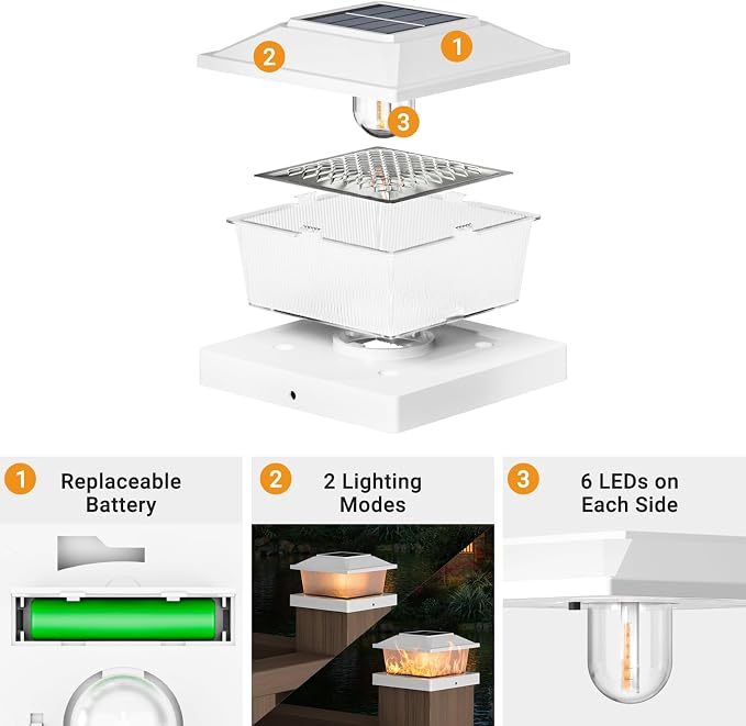 btfarm 4x4 Solar Flame Post Cap Lights Outdoor, 18 Pack Flickering Flame Deck Fence Post Lights, Waterproof Solar Powered Lighting Outside Fit 4x4 3.5x3.5 Wooden/Vinyl for Porch Patio Garden