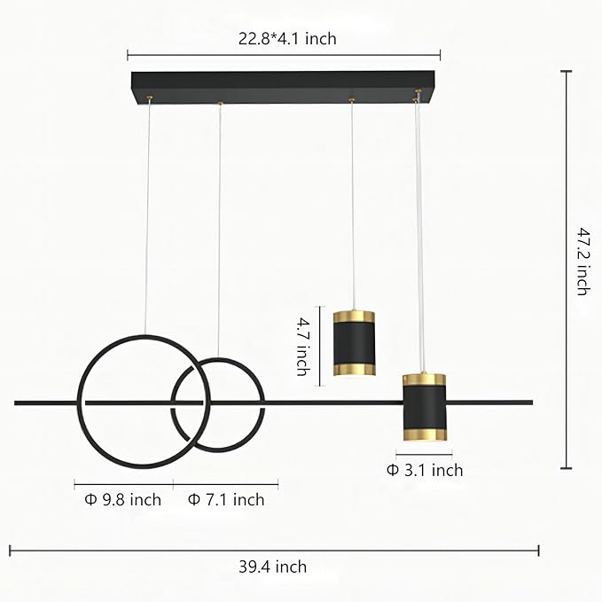 5 Lights LED Island Light, 39.4 Inch Creative Island Light with Remote Control & Infinitely Dimmable Hanging Light, Geometric Linear Pendant Light for Dining Room, Gold