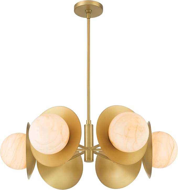 Minka-Lavery 10386-732 Olenne 28" 6-Light Pendant - Legacy Brass with Etched Amber Swirl Glass