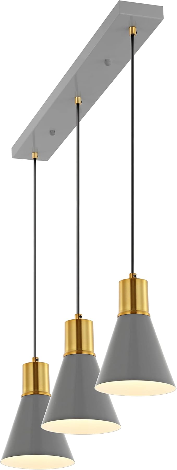 JONATHAN Y 33.5" Gray/Brass Gold Apollo Mid-Century Modern Iron LED Pendant, Black Metal Shade, Adjustable Hanging Ceiling Light for Kitchen Island, Hallway, LED Bulb Included (JYL6134C)