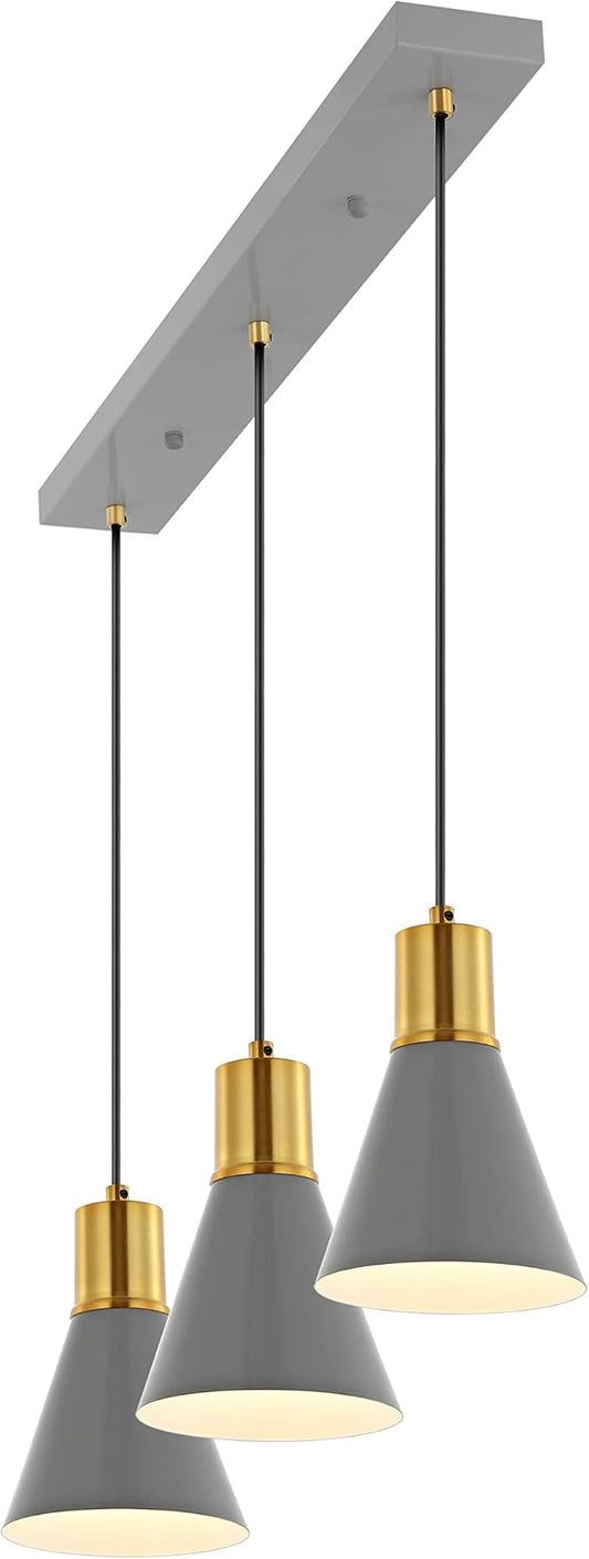 JONATHAN Y 33.5" Gray/Brass Gold Apollo Mid-Century Modern Iron LED Pendant, Black Metal Shade, Adjustable Hanging Ceiling Light for Kitchen Island, Hallway, LED Bulb Included (JYL6134C)