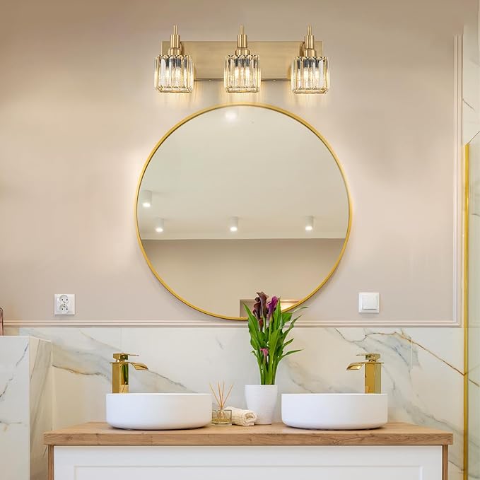 Gold Bathroom Vanity Lights - 3 Lights Crystal Bathroom Lighting Fixtures Over Mirror Modern Gold Crystal Wall Light