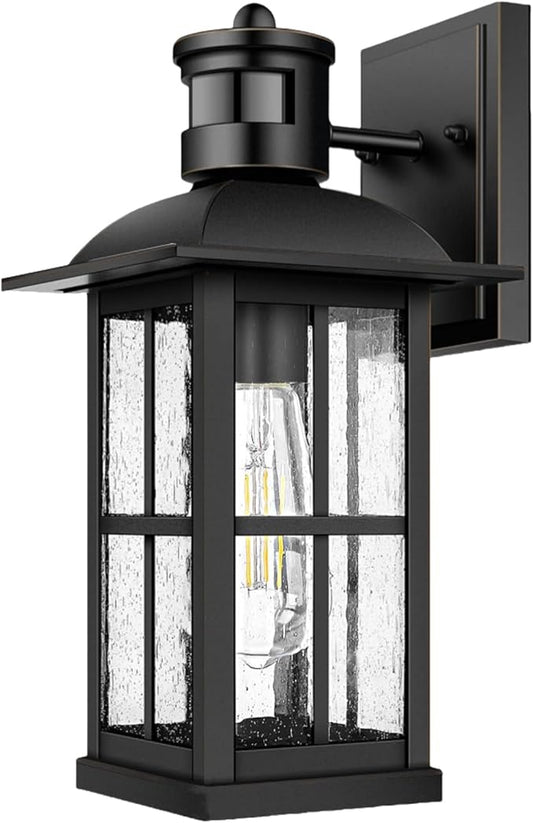 15inch Large Outdoor Wall Lights,Modern Black Exterior Lantern Wall Light Fixture with E26 Sockets & Tempered Glass,Waterproof Porch Wall Lighting for Garage,Garden