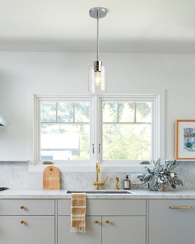 Chrome Pendant Lights Kitchen Island - Clear Glass Pendant Light Fixture Multiple Stems Rods 3 Units 12 Inch 3 Units 4 Inch (2 Pack Chrome Downrod)