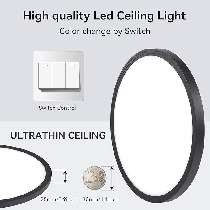8Pack 12Inch 3200LM LED Ceiling Light,28W 3 Color Changeable (3000K/4000K/6000K),120V Slim Surface Mount Ceiling Lights Fixture for Kitchen Bedroom Living Room