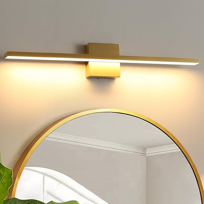 Gold Bathroom Light Fixtures Over Mirror, 32 Inch Brass Bathroom Vanity Light, LED Modern Wall Sconce 3000K Bar Vanity Lights