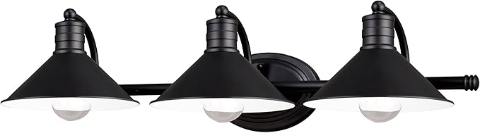 VAXCEL Akron 3-Light 28 inch Wide Oil Rubbed Bronze and Matte White Farmhouse Bathroom Vanity Lighting Fixture, Metal Shade, Dimmable, LED Compatible, Over The Mirror Mounted Steel Wall Sconce