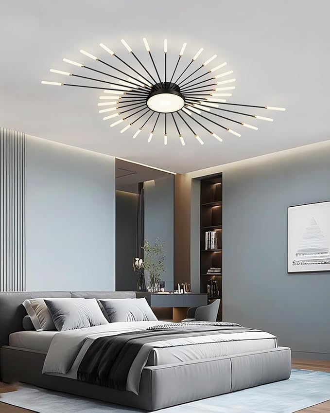 Ceiling Light Modern LED Ceiling Lamps,Flower Shape Ceiling Lights,Flush Mount Chandelier,Metal Acrylic Ceiling Lamps,Living Room Light Fixtures Ceiling for Bedroom,Dining Room(Black, 42+1 Heads)