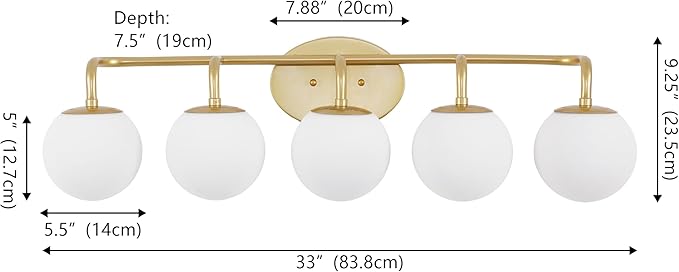 JONATHAN Y 33" Gold Painting Modern Globe Wall Sconce Vanity Light for Bathroom, White Frosted Glass Shade, Midcentury Parisian Bistro Wall Lamp, LED Bulb Included (JYL3559A)