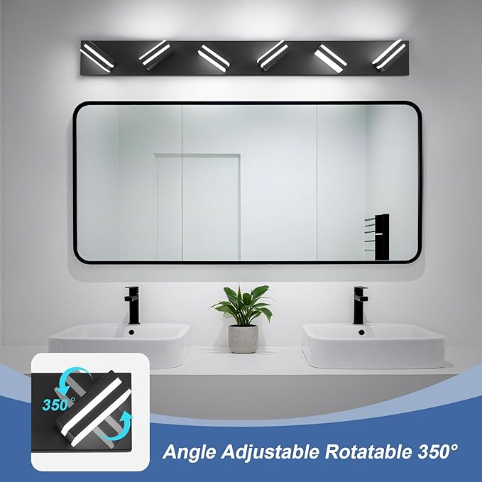 Modern LED Bathroom Lights Fixtures 6-Light,Metal Black Acrylic Wall Lighting,Vanity Lights for Bathroom Over Mirror 6000k 41in