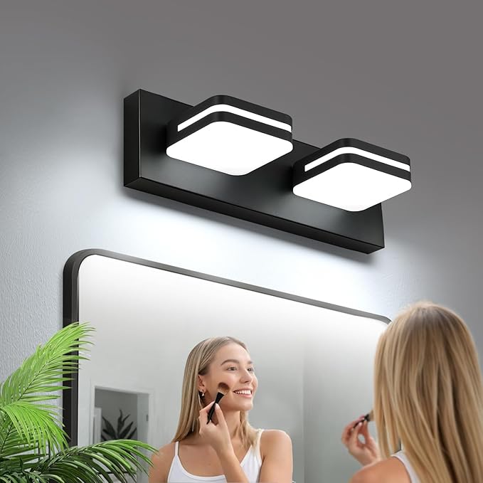 360° Rotate LED Bathroom Vanity Light Fixtures, 900LM Acrylic Matte Black Vanity Lights for Bathroom, Modern Wall Lighting Fixtures Over Mirror Kitchen Living Room Hallway (Natural White Light 5000K)