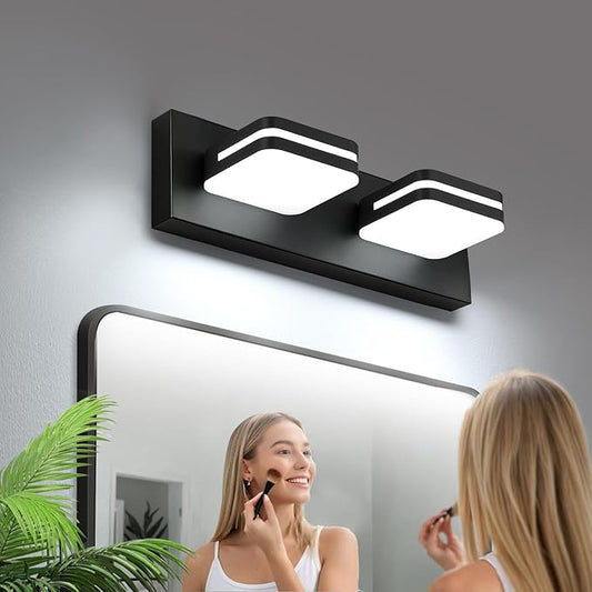 360° Rotate LED Bathroom Vanity Light Fixtures, 900LM Acrylic Matte Black Vanity Lights for Bathroom, Modern Wall Lighting Fixtures Over Mirror Kitchen Living Room Hallway (Natural White Light 5000K)