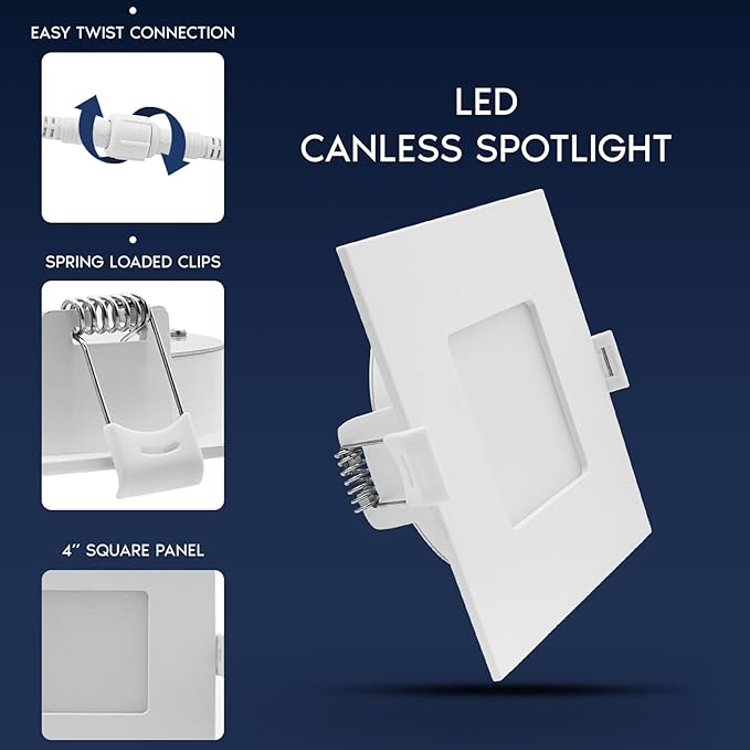 LUXRITE 4 Inch LED Recessed Light, ECO Backlit Mini Panel Spotlight, 5CCT 2700K-5000K, 1000 Lumens, High Output, 11 Watts, Dimmable, IC Rated, Wet Rated, ETL Listed, Energy Star, Square (16 Pack)