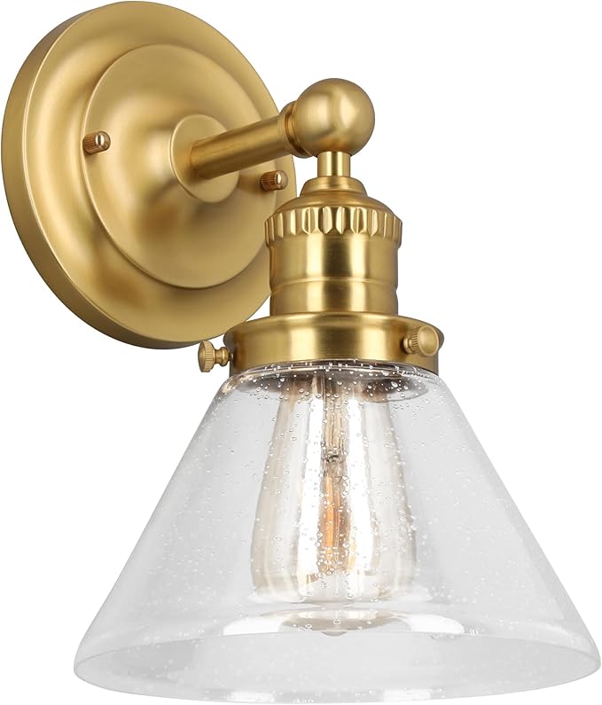 Design House Augustin Wall Sconce, 1-Light, Seeded Glass Warm Glow, Dimmable, Up/Down Glow, Easy Installation, E26 Socket, Satin Gold, 7.9 in L x 8.5 in D x 11.1 in H, 589028-SG