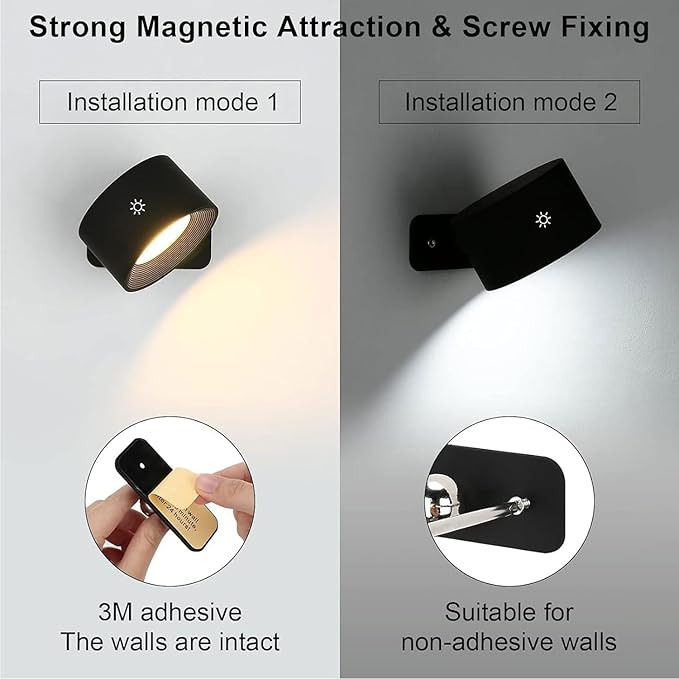 Lightess Smart LED Wall Sconces Set of 2, Dimmable Wall Mounted Lamp with RGB Mode & APP Control, 5000mAh Rechargeable Battery Operated Wall Light for Bedroom Reading Bedside, Black