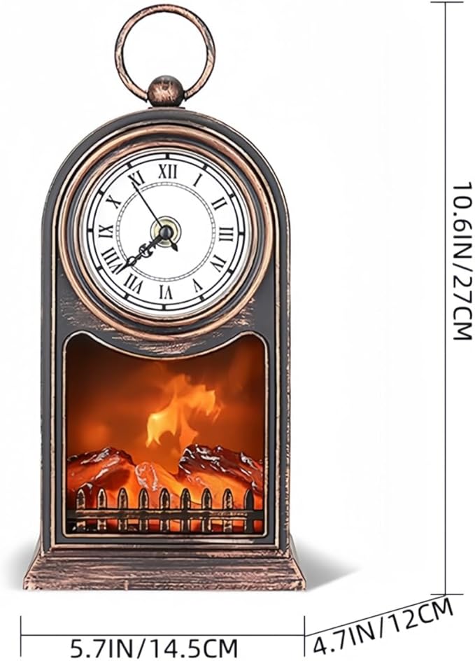 Simulated LED Fireplace Lantern USB & Battery Powered Flameless Light With Emulation Flame Table Decorative Lamp Copper Fireplace Ornament for Cozy Home Decor Free Standing Electric Log Burner