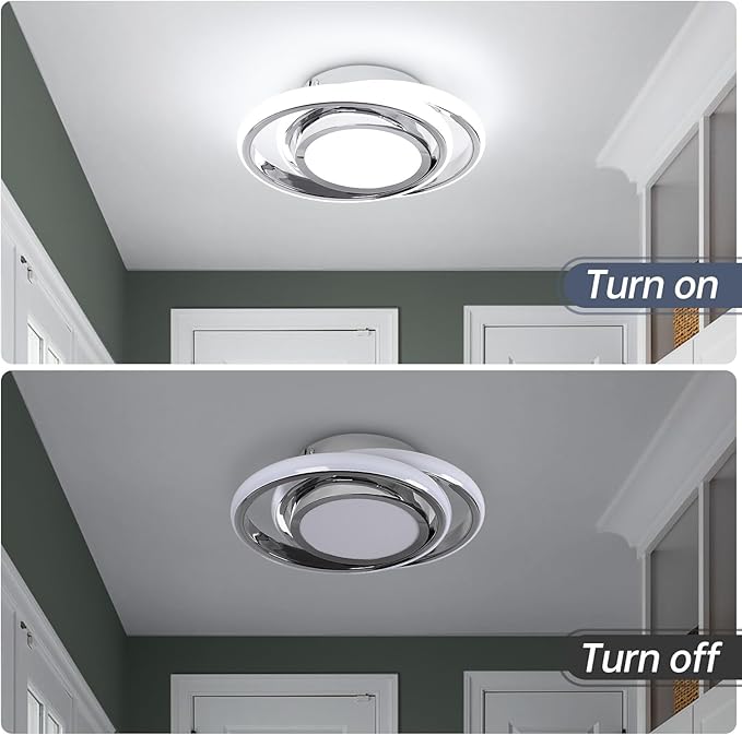 CANEOE 2 Packs Small Modern LED Ceiling Light,2 Rings Creative Design Ceiling Lamp Indoor Hallway Lighting Fixtures for Hallway Living Room Bedroom Kitchen Office (Chrome)