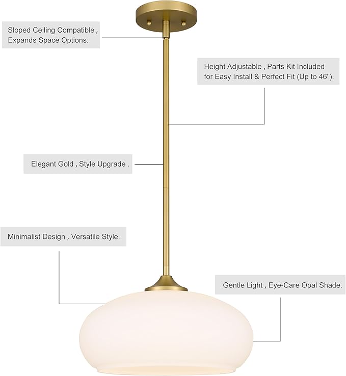 Tawson Juno Modern 1-Light Pendant Ceiling Light Fixture with Etched Opal Glass Shade for Kitchen Island, Hallway, Entryway, Passway, Dining Room, Bedroom, Balcony Living Room