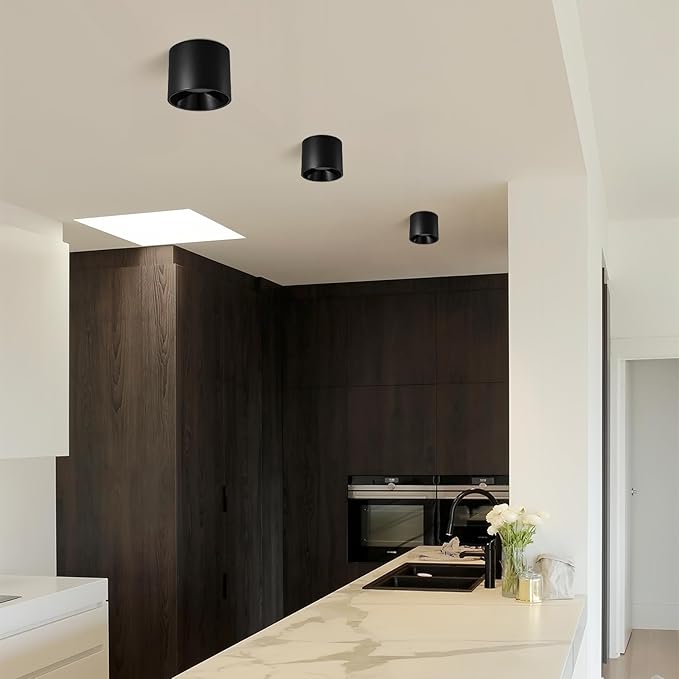 Flush Mount LED Ceiling Light Fixture, 20W Dimmable & 3000K/4000K/6000K Adjustable Ceiling Lights, Modern Close to Ceiling Lamps for Closet, Hallway, Kitchen, Entryway, Living Room, 4.7 Inch, Black