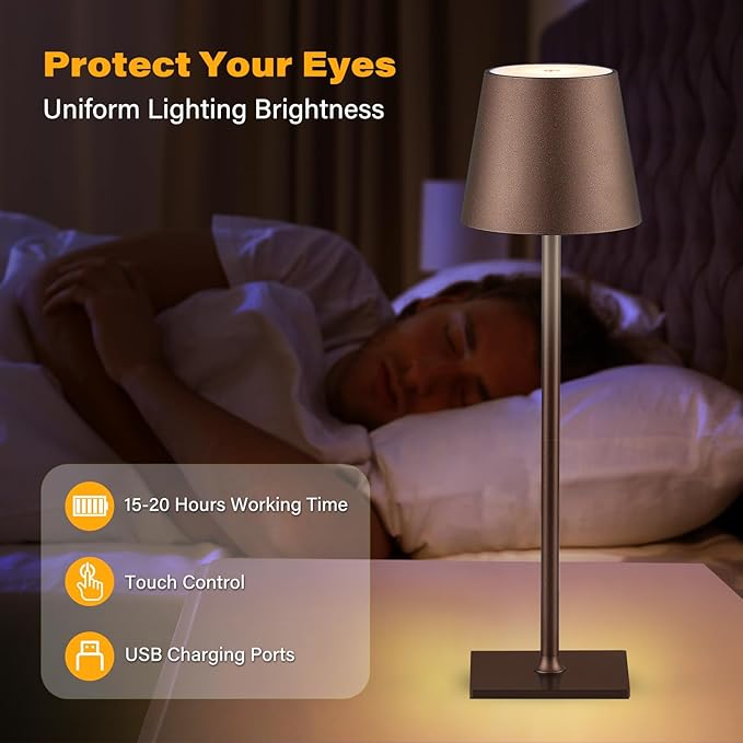 CHLORANTHUS 2 Pack Cordless Table Lamps, 3 Colors Stepless Dimming, 5000mAh Rechargeable Battery LED Desk Lamp for Bedroom/Couple Dinner/Desk/Cafe/Dining Room/Terrace