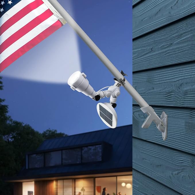 Solar Flag Pole Light, Flagpole Light Solar Powered, Super Bright PC Crystal LED Spotlights, Upgraded 2200mAh 145Lm, Adjustable Bracket & Metal Clamp Fits 1-1.5" Flagpole, 8-12 Hrs