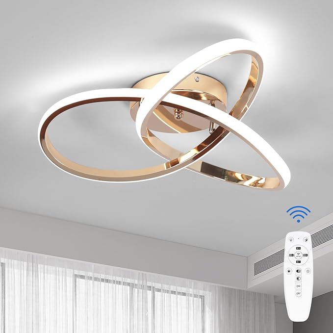 CANEOE LED Ceiling Light Fixture,3-Colors Dimmable Modern Ceiling Light with Remote Control Rose Gold Flush Mount Lighting Fixture for Bedroom Living Room Kitchen Office Ceiling Lamp,42W