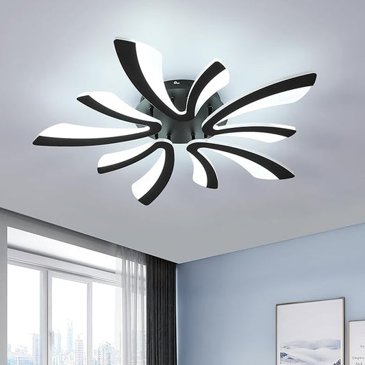 Goeco Modern Ceiling Light, 27.5'' LED Black Acrylic V-Shaped Flush Mount Ceiling Lights, 6500K Ceiling Light Fixture for Living Room, Dining Room, Bedroom, Kitchen