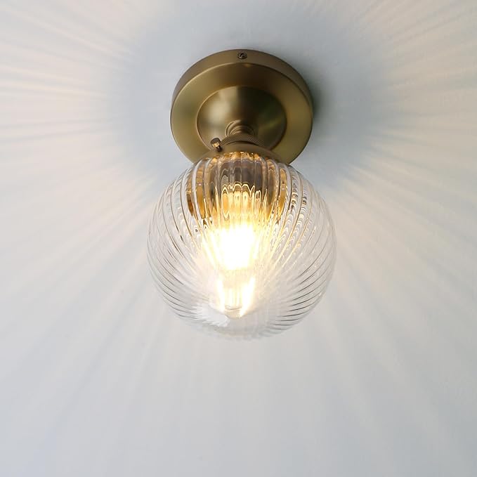 Pathson Modern Semi Flush Mount Ceiling Light Fixture with Striped Globe Glass Shade, Industrial Ceiling Lighting Lamp for Living Room Foyer Hallway Bedroom Over Kitchen Sink