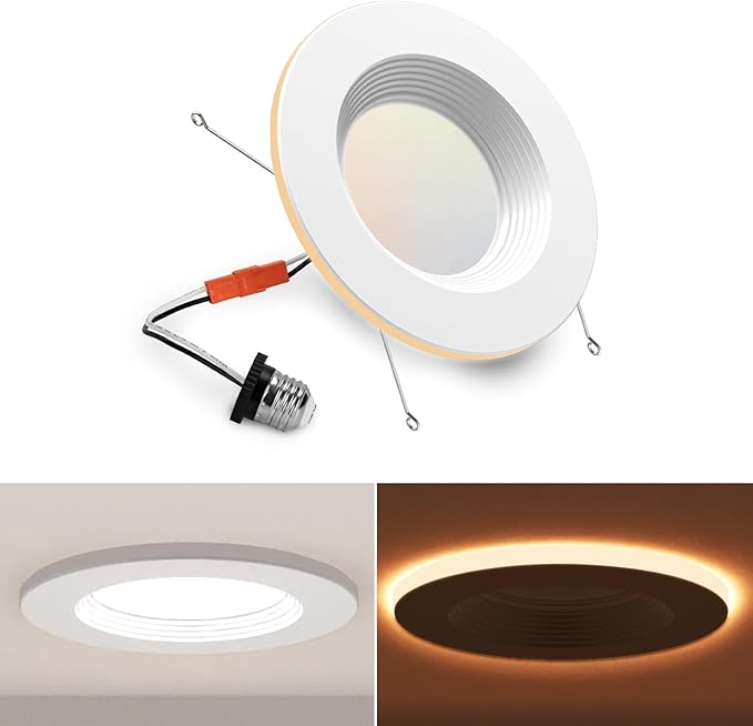 1 Pack 5/6 Inch LED Can Lights with Night Light, 5CCT Retrofit Recessed Lighting Selectable 2700K-6000K Dimmable, 12W=75W, 1200LM Downlight with Metal Smooth Trim - ETL and Energy Star Certified