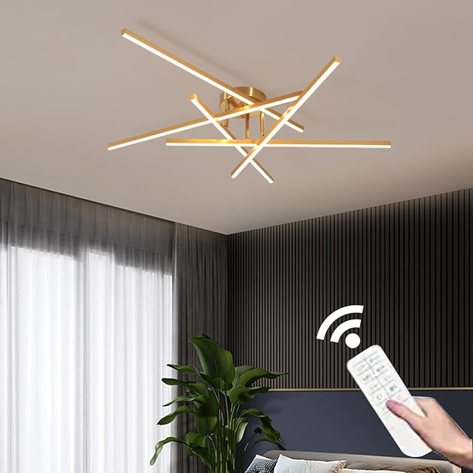 Gold Modern Sputnik Chandelier Ceiling Light Fixtures,5-Lights Industrial Metal Semi Flush Mount Ceiling Light for Bedroom Dining Room Living Room Kitchen Hallway(Gold, 5 Head)