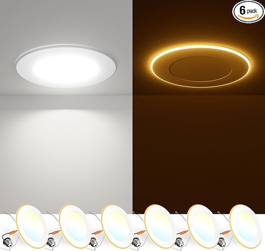 FREELICHT 6 Pack 5/6 Inch 5CCT LED Recessed Can Light with Night Light, 2700K/3000K/4000K/5000K/6000K Selectable Flat Recessed Lighting, 10W=110W, 1000LM, Dimmable Retrofit - ETL & FCC
