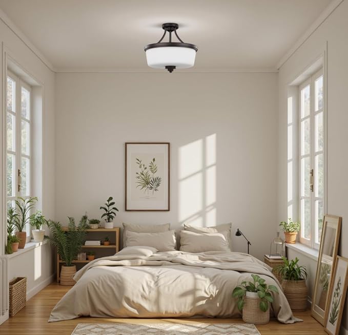 Canarm Jackson 3-Light Semi-Flush Mount, Oil Rubbed Bronze Ceiling Light with Opal Glass Shade, Transitional Lighting for Bedroom or Hallway