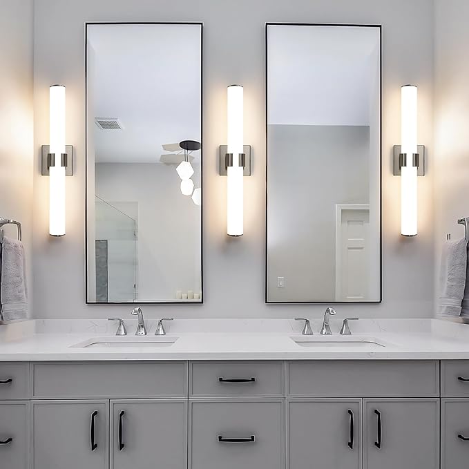 AIJIASI Brushed Nickel Vanity Lights for Bathroom - 22 Inch Bathroom Light Fixtures Over Mirror with Acrylic Shade, 18W LED Modern Vanity Lighting Fixtures Wall Sconce 3000K