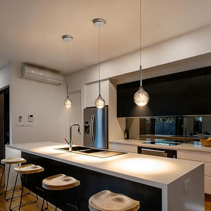 Modern Crystal Pendant Light Chrome Mini Globe Chandelier Dimmable LED Ceiling Hanging Light Luxury Bubble Crystal Kitchen Island Light for Dining Room Bedroom,3000K