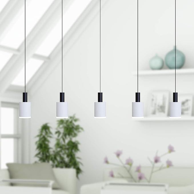 Virgo 5 Mini Pendant Lighting Black-White - LED Hanging Light Fixture for Kitchen Island, Bar, Foyer - Cluster Pendants - Dimmable, Adjustable Wire, Lamp Bulb Included